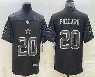 Mens Dallas Cowboys #20 Tony Pollard Black Reflective Limited Stitched Football Jersey